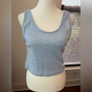 DKNY. Lounge Wear Blue Pointelle Crop Top. Size Large